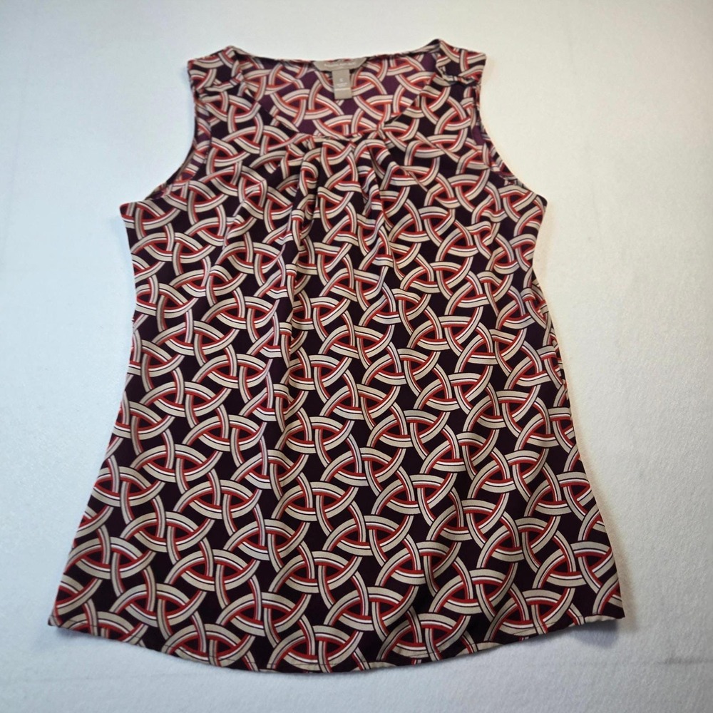 Banana Republic Tank Top Women Small Burgundy Excellent Geometric Pleated Shell